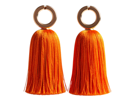 Bright Orange Tassel Earrings with Round Tops on White Background