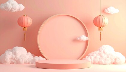 Pastel platform with Chinese lanterns.