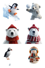 Fototapeta premium Set of Winter animals cute stickers