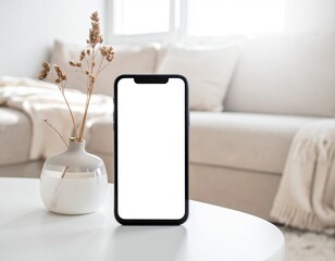 Phone on table with blank screen.