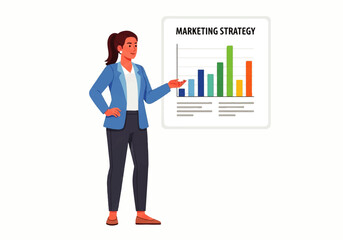 Marketing strategy presentation: An inspiring presenter, passionately illustrating a dynamic marketing strategy on a vibrant display of data and objectives.