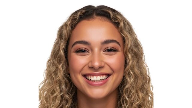 A video of rapidly changing photographs of young smiling female faces.  