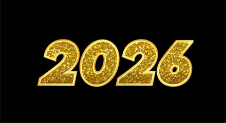 Year 2026 Gold Glitter on Black Background