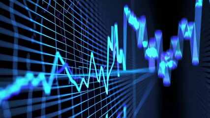 Blurry blue digital stock market charts on dark futuristic background. - Powered by Adobe