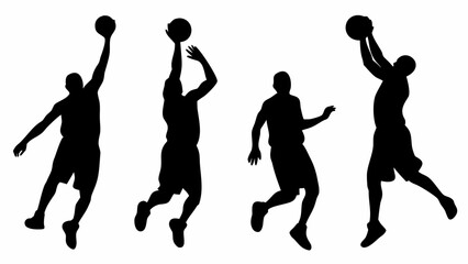 Dynamic basketball players silhouettes in action make for a striking sports design ideal for team branding and athletic promotions, capturing the energy of the game