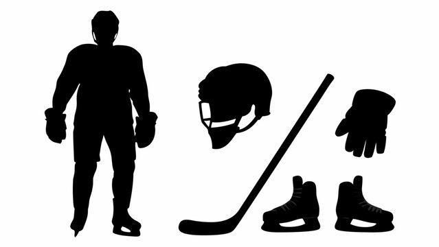 Competitive hockey player silhouette ready for action with equipment like stick, skates, helmet, and gloves, an illustration of a classic sport
