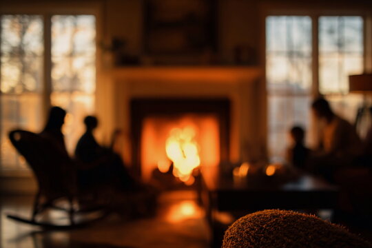 Family gathered by a glowing fireplace on Thanksgiving evening, wrapped in warmth, love, and gratitude — a true moment of home and togetherness.
