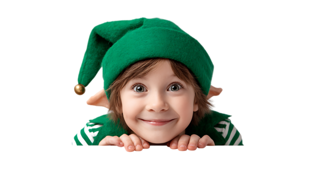 little boy in a green hat isolated on white background 