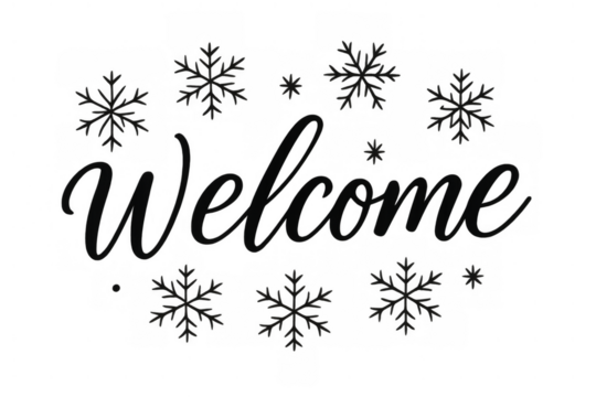 Welcome lettering surrounded by winter snowflakes creating a festive greeting for seasonal events on a transparent background