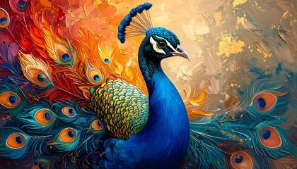 Vibrant peacock in a colorful abstract background
