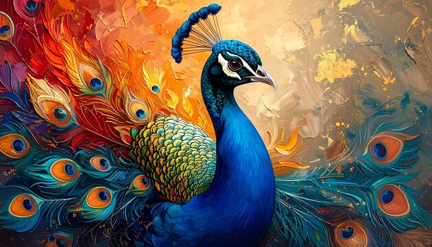 Vibrant peacock in a colorful abstract background