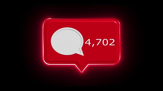 3D Comment Counter Animation with Luma Matte, Video Channel Subscriber Comment Pop-up Overlay, Glowing Red Comment Icon with Number Counter