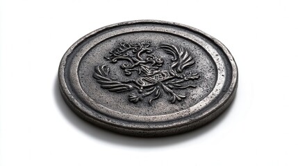 Iron coin isolated on white background