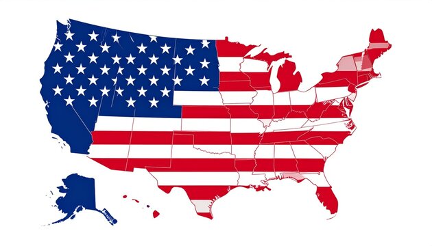 USA Map with American Flag Design.