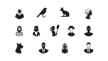 Black vector set of female people and business silhouette icons like woman, baby, and student figure pictograms