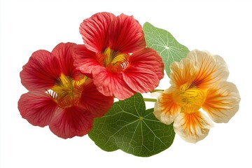 Bright Nasturtium Flowers on White Background