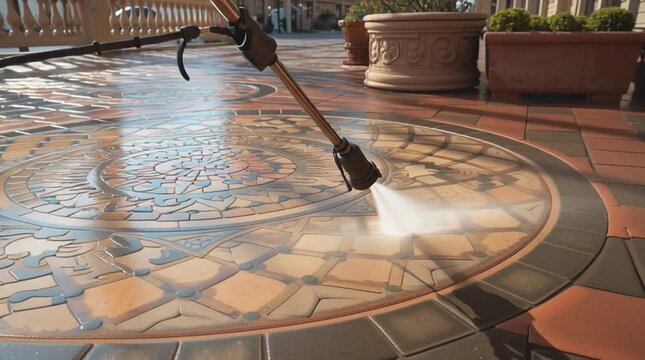 High Pressure Cleaning of Decorative Outdoor Tiles	