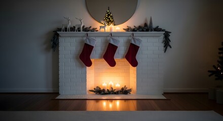 Festive Fireplace Stockings, Candles, and Holiday Cheer