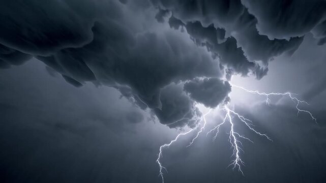 Huge thunderstorm with lightning at night.