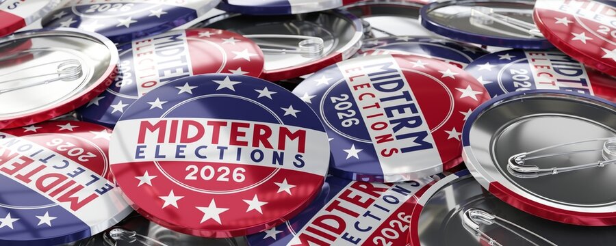USA midterm elections 2026 round badges - 3D illustration