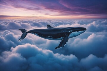 Fototapeta premium Wal in den Wolken - majestätische Kreatur in surrealer Landschaft