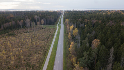 aero view to autumn road
