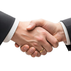 Fototapeta premium Two business professionals firmly shaking hands symbolizing agreement and partnership isolated on transparent background