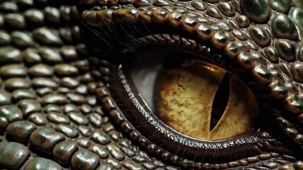 Close-up of reptilian dragon eye blinking with amber color. - Powered by Adobe