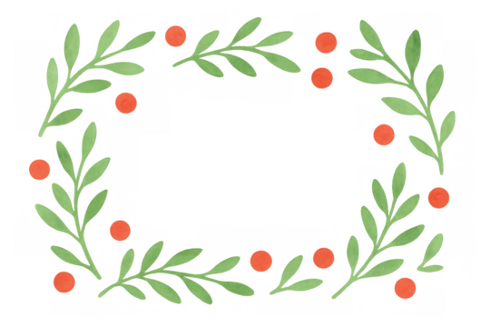 Watercolor botanical frame creating a natural berry border, decorating a transparent background for seasonal designs - Powered by Adobe