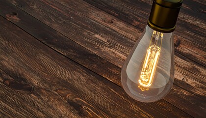 Vintage light bulb on wooden planks