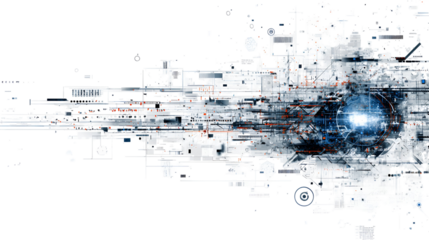 Abstract digital glitch effect with blue light isolated on transparent background