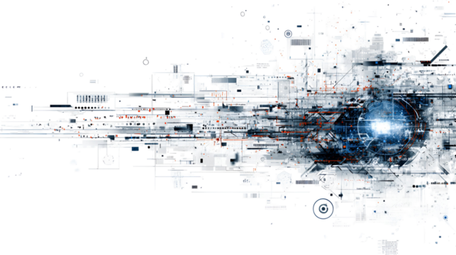 Abstract digital glitch effect with blue light isolated on transparent background - Powered by Adobe