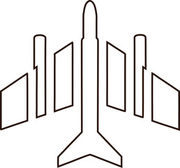 Minimalist fighter jet outline vector icon. Modern military aircraft silhouette design for aviation, army, and aerospace themes.