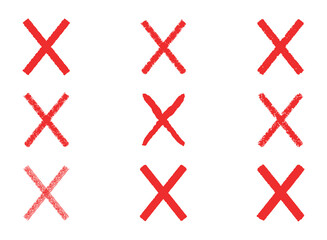 Obraz premium Red x marks pattern on a clean white background, error and denial.