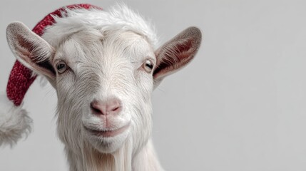 A festive goat wearing a Santa hat, perfect for holiday greetings and fun
