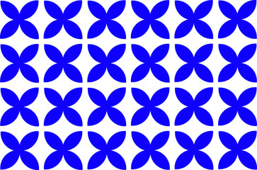 Fototapeta premium Seamless geometric pattern with bold blue floral motifs on a white background, creating a modern and minimal decorative tile design for fabric or wallpaper. 