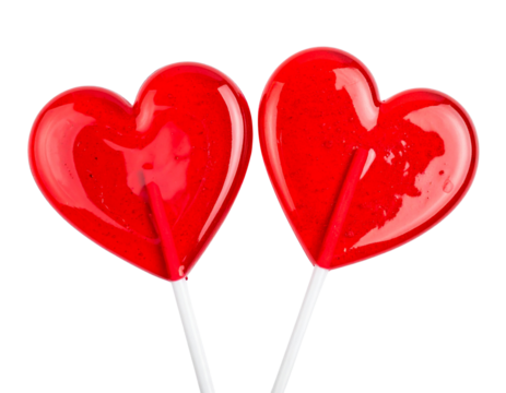 Glossy Red Heart Lollipop Bundle — isolated on transparent background