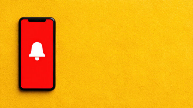 Smartphone displaying bell notification icon alert digital environment mobile device viewpoint technology concept