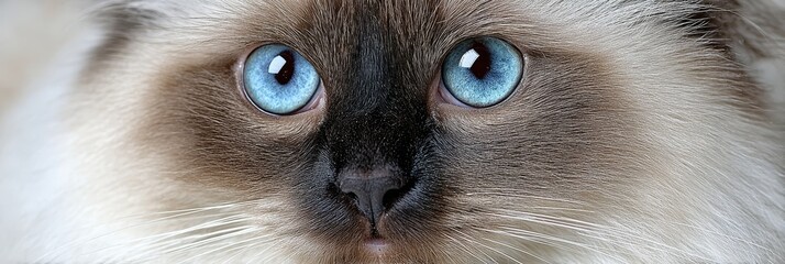 Serene Himalayan Cat with Striking Blue Eyes and Soft Fur, Captivating Close-up on White Background