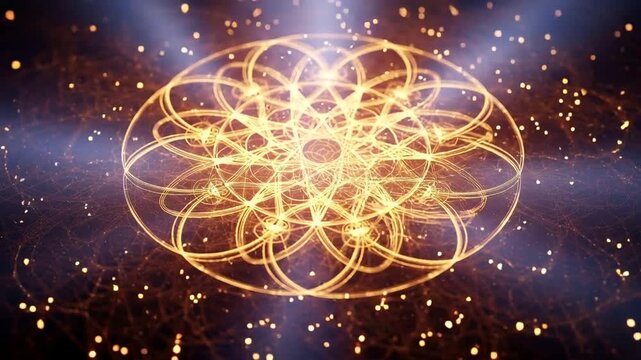 Mesmerizing Golden Sacred Geometry Mandala with Cosmic Particles