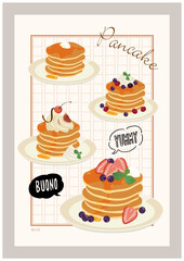 パンケーキのイラストのバリエーション 装飾 モチーフ素材 あしらい 原稿用紙の背景
