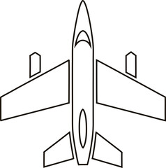 Outline vector of modern fighter jet. Clean line airplane icon for aviation graphics, aerospace projects, and logos.