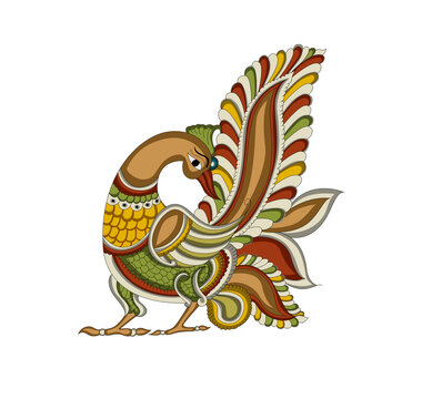 Kalamkari Folk Art Bird Illustration | Traditional Indian Decorative Design | Hand-Drawn Ethnic Clipart