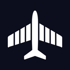 Professional airplane silhouette vector on dark background. Perfect for aviation branding and transportation designs.