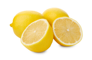 Cut and whole lemons isolated on white