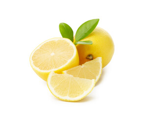 Fresh lemons and leaves isolated on white