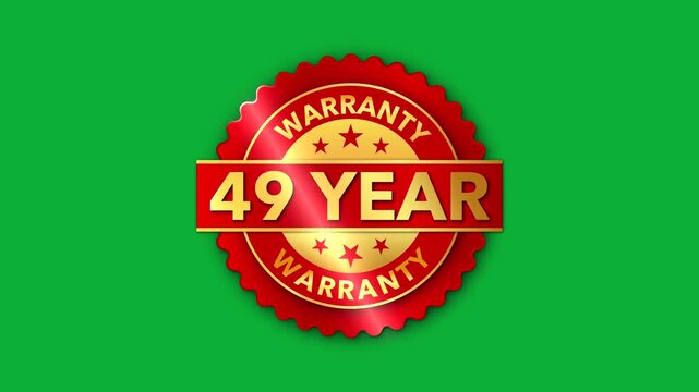 49 Year Warranty   on the green screen background. Badges Design Animation Motion graphics of warranty idea. 49 Year Warranty Stamp Imprint Seal Template. Round badge gold Stamp with Text Animation