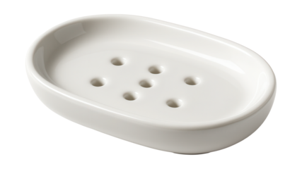 A ceramic soap dish with drainage holes to keep soap dry on your vanity.