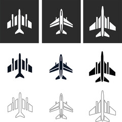 Aviation jet vector icon set featuring modern aircraft shape. Perfect for airline, pilot, or travel design themes.