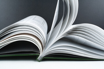 Macro view of book pages. Concept passion and fire, sail.